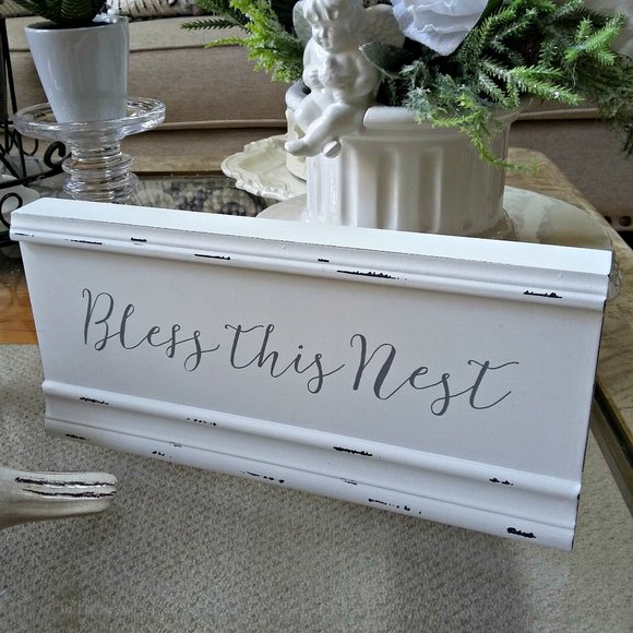 Boutique Other - SOLD! DISTRESSED Farmhouse "Bless This Nest" Wood DECOR